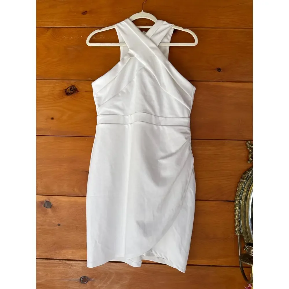 NWT Lulus Headed to Cocktail Hour White Halter Tulip Mini Dress Engagement Sz XL - Picture 3 of 6